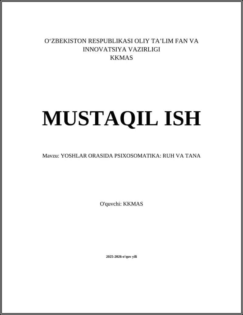 YOSHLAR ORASIDA PSIXOSOMATIKA: RUH VA TANA 1