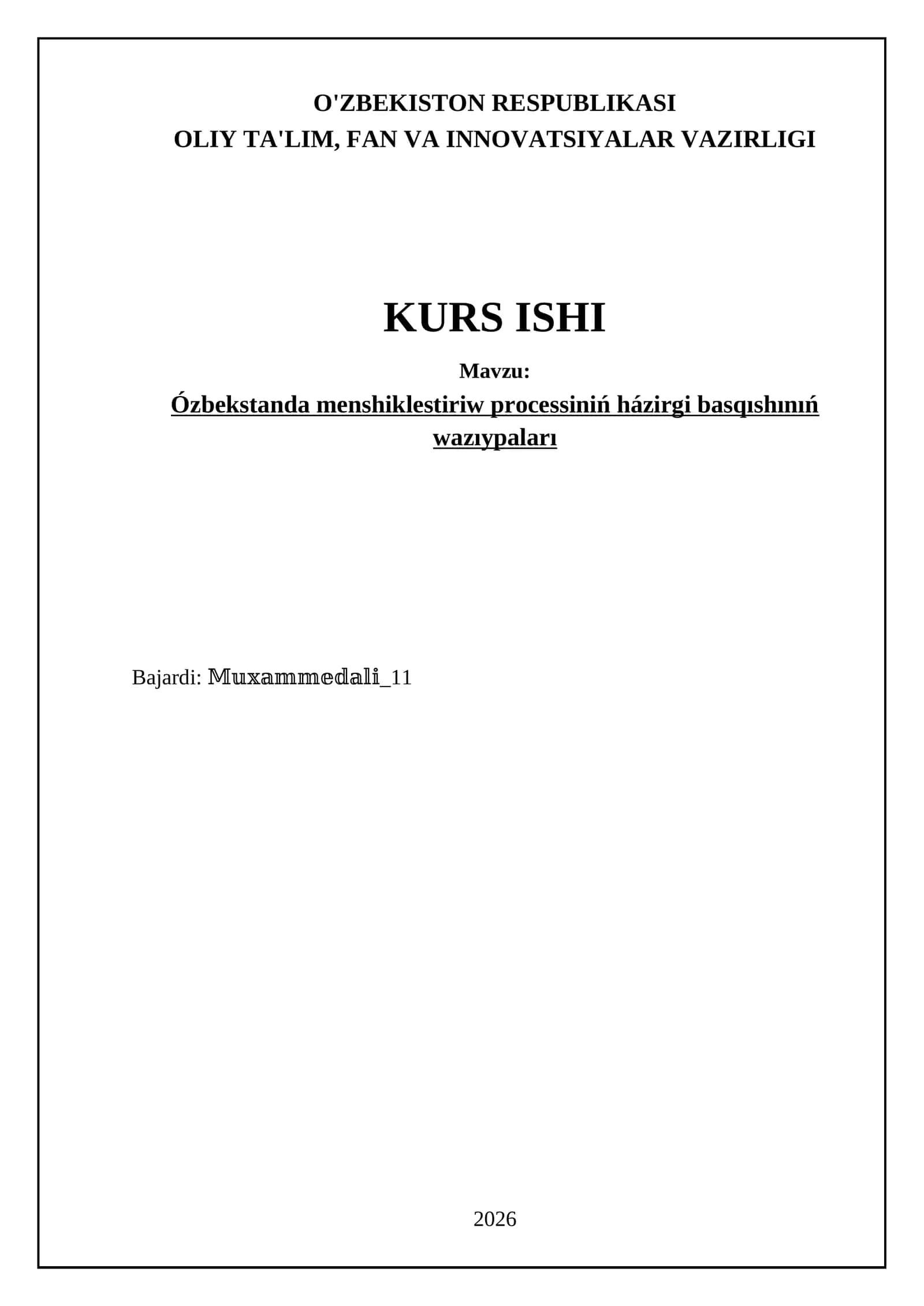 Ózbekstanda menshiklestiriw processiniń házirgi basqıshınıń wazıypaları 1