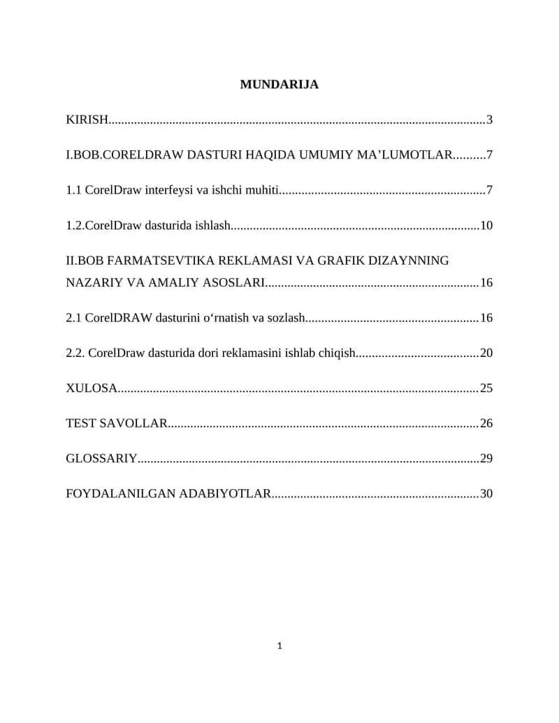 CORELDRAW DASTURI HAQIDA UMUMIY MA’LUMOTLAR 1