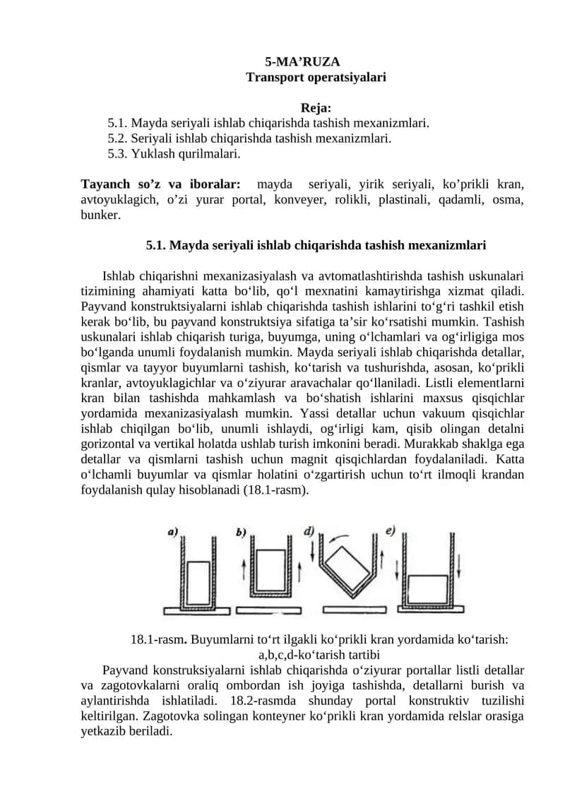 Mayda seriyali ishlab chiqarishda tashish mexanizmlari 1