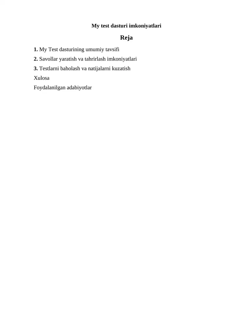 My test dasturi imkoniyatlari 1