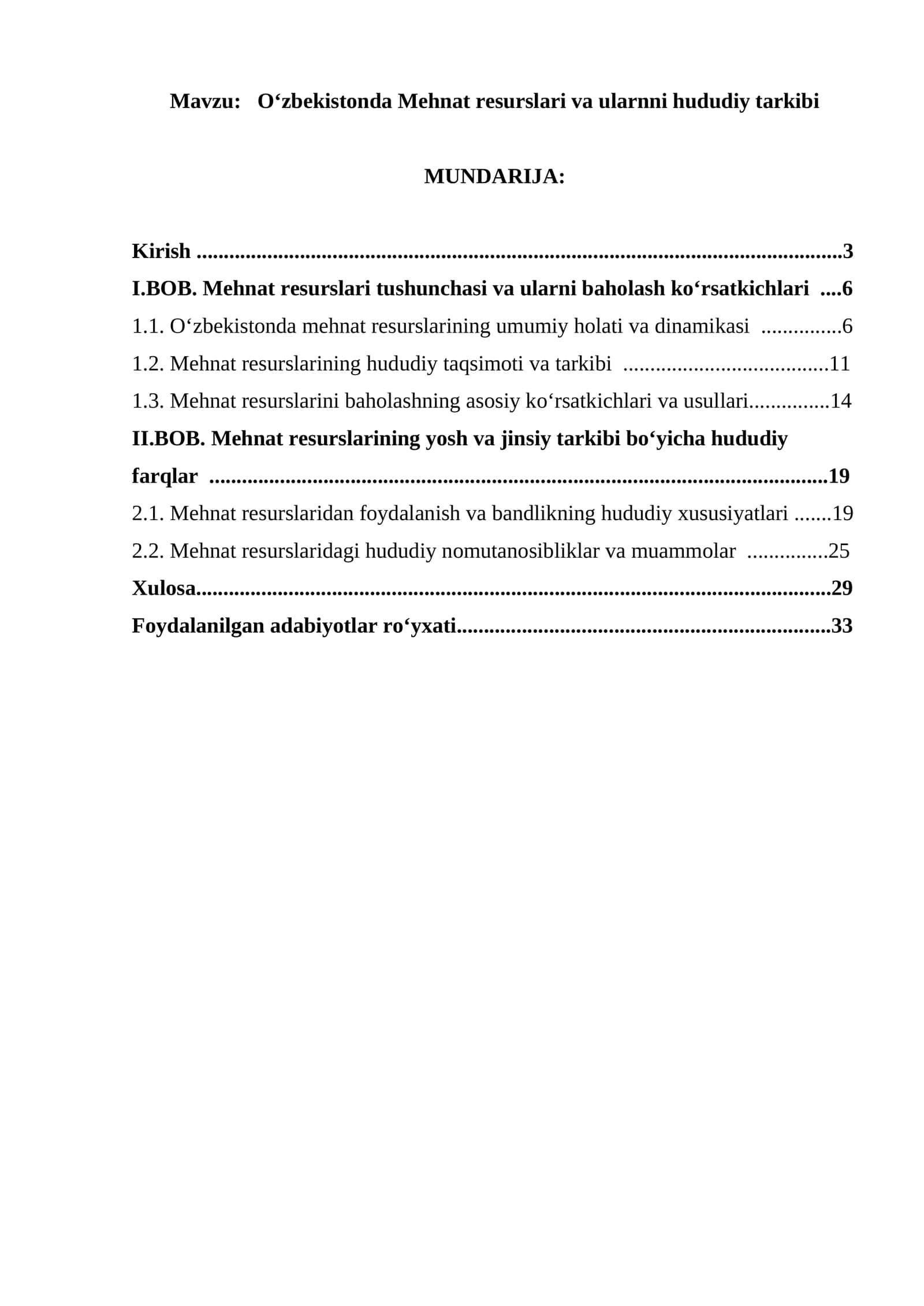 O‘zbekistonda Mehnat resurslari va ularnni hududiy tarkibi 1