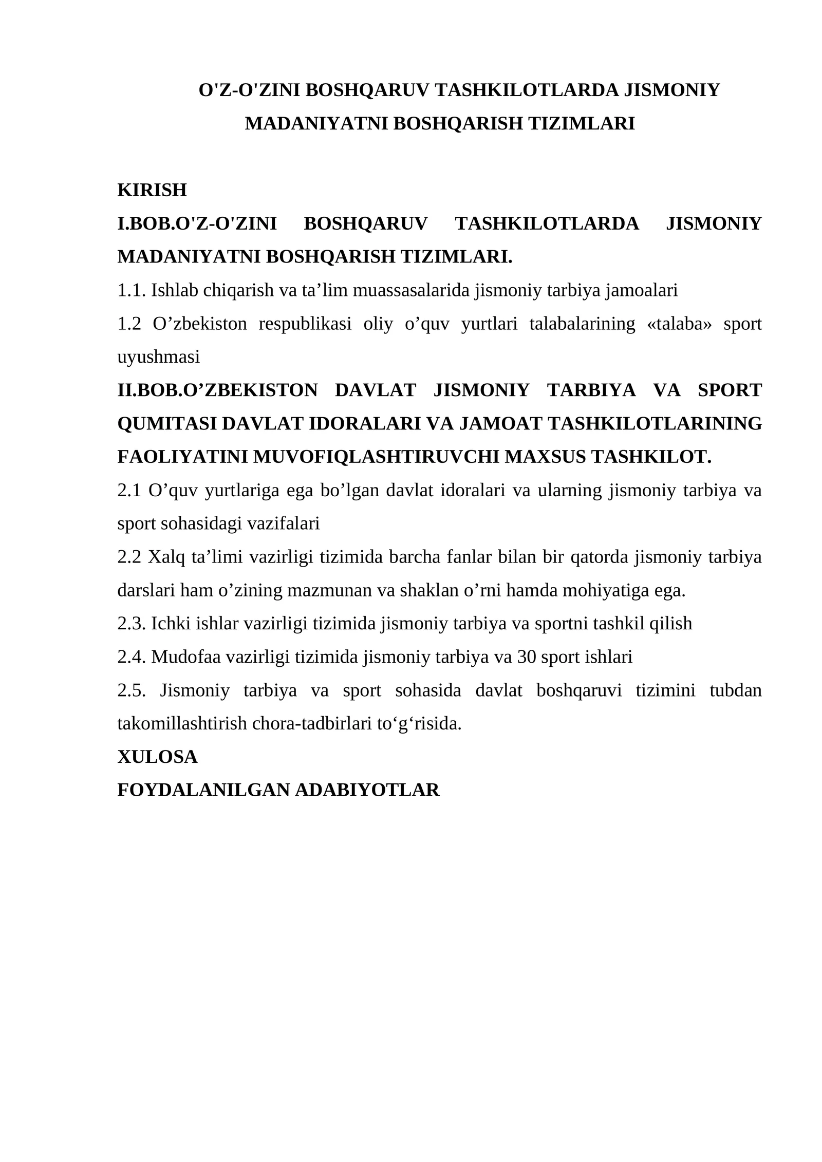 O'Z-O'ZINI BOSHQARUV TASHKILOTLARDA JISMONIY MADANIYATNI BOSHQARISH TIZIMLARI 1