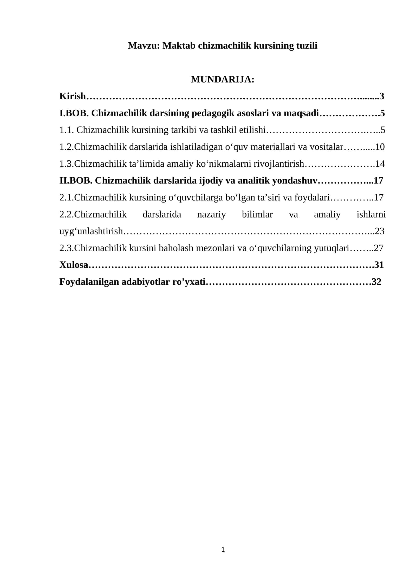 Maktab chizmachilik kursining tuzili 1