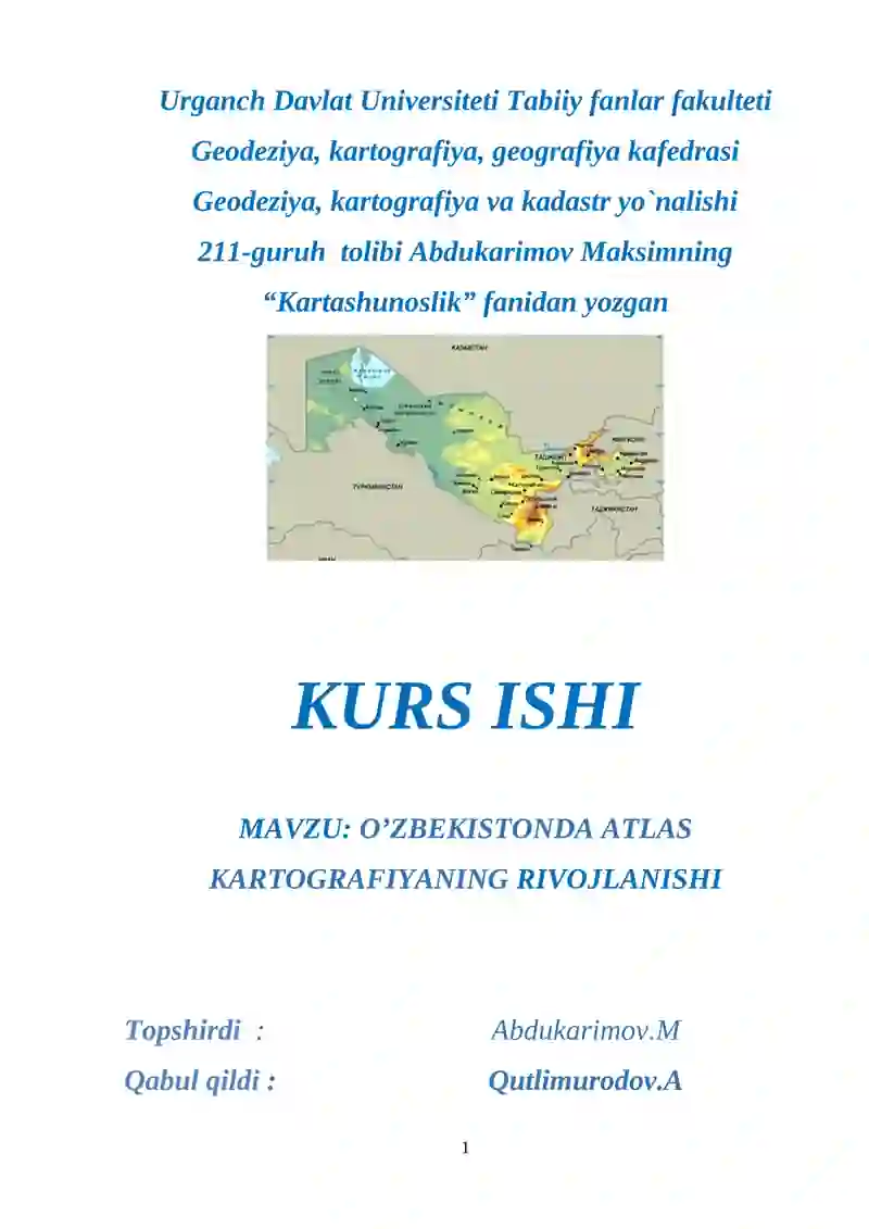 O’ZBEKISTONDA ATLAS KARTOGRAFIYANING RIVOJLANISHI