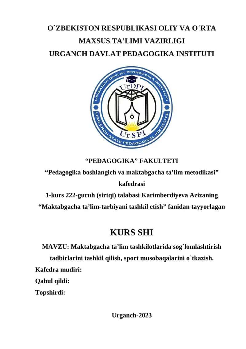 Maktabgacha ta'lim tashkilotlarida sog'lomlashtirish tadbirlarini tashkil qilish, sport musobaqalarini o`tkazish 1