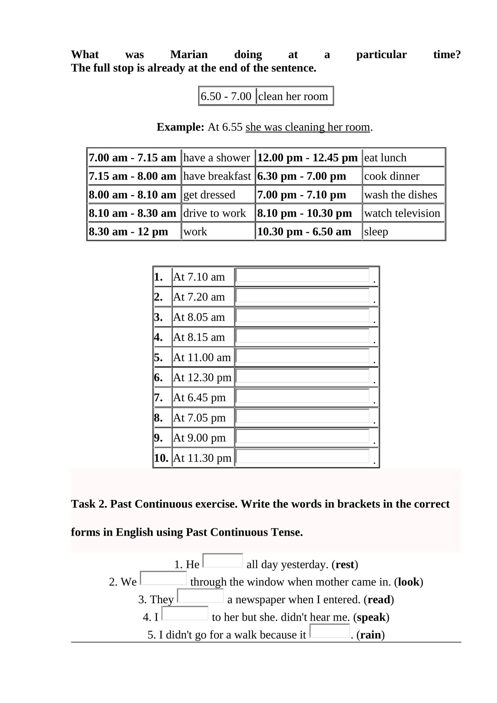 Past Continuous exercise 1