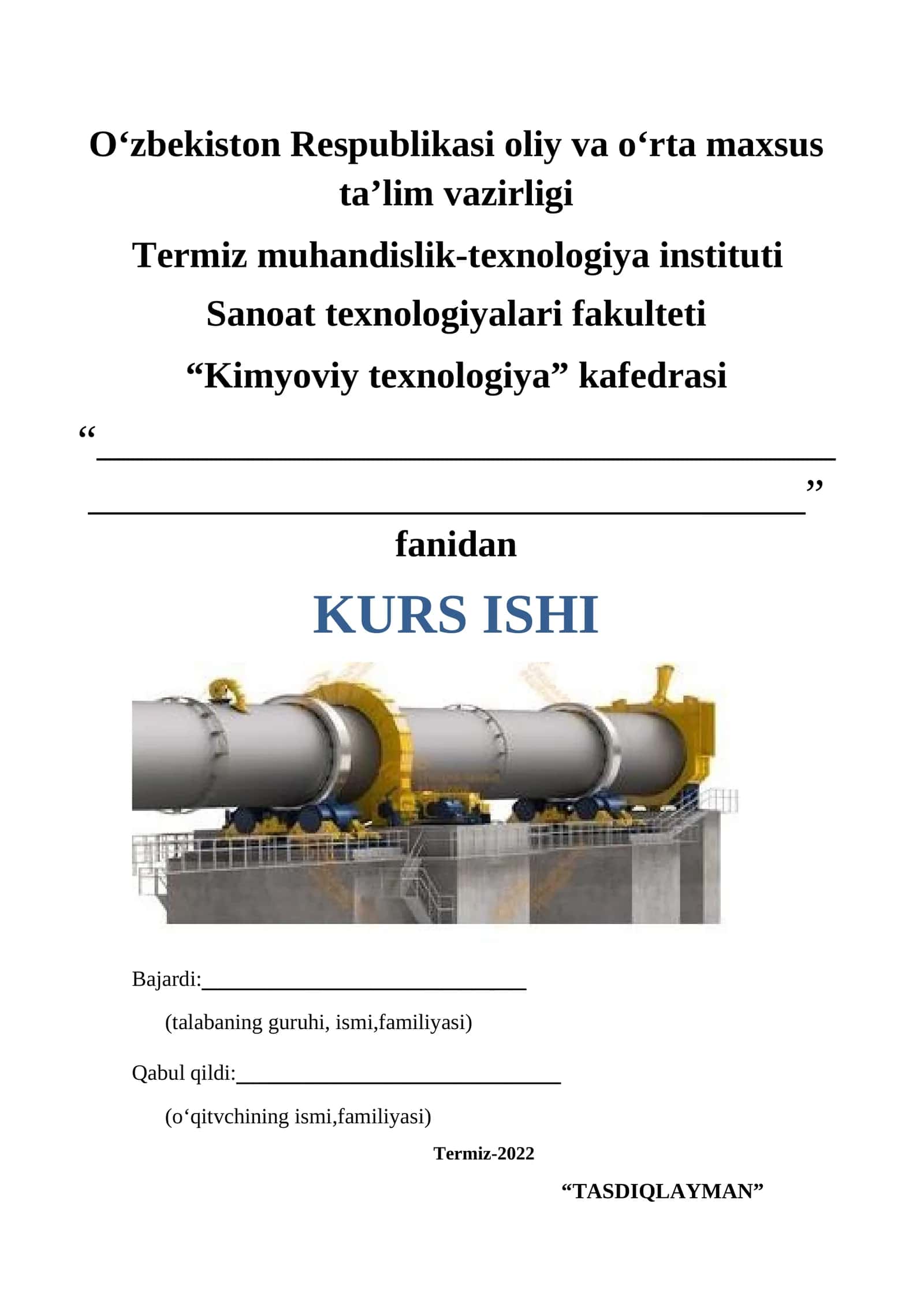 Portlandsementni ho’l usulda ishlab chiqarishda aylanma pechning issiqlik-texnik hisobi 1