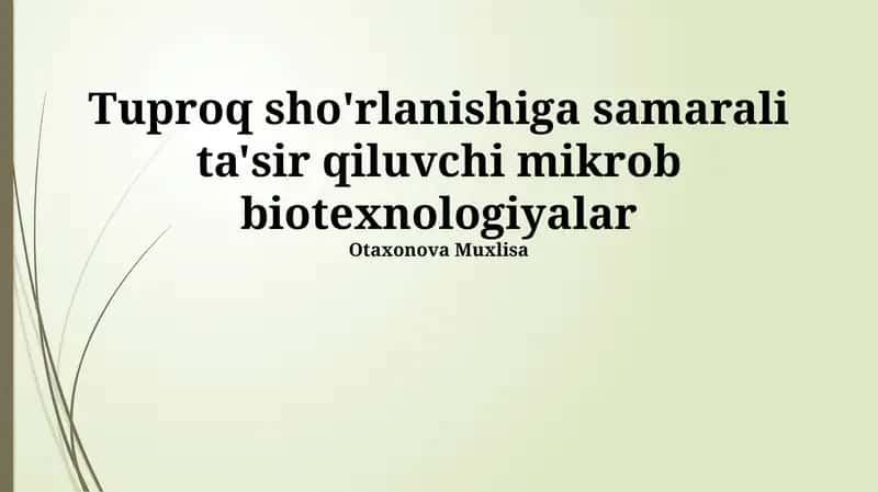 Tuproq sho'rlanishiga samarali ta'sir qiluvchi mikrob biotexnologiyalar 1