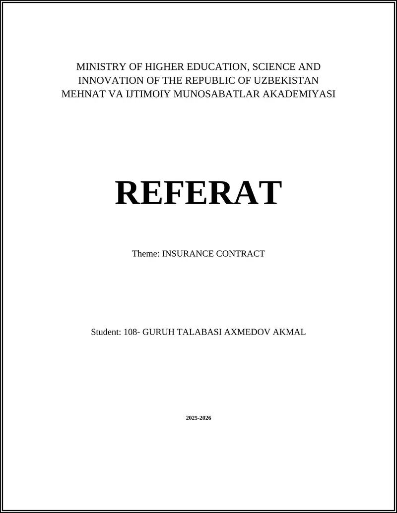 INSURANCE CONTRACT 1