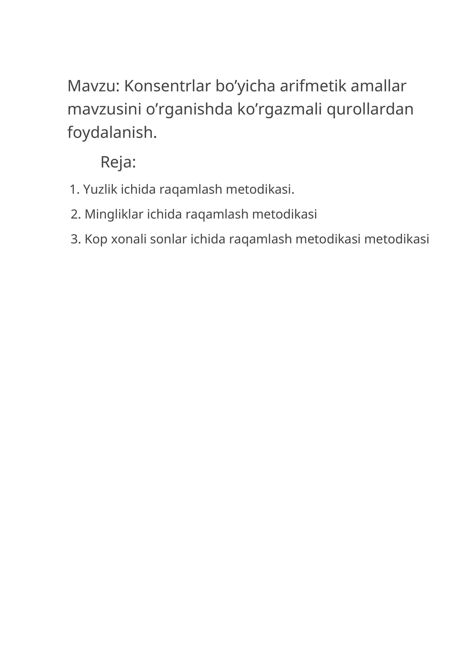 Konsentrlar bo’yicha arifmetik amallar mavzusini o’rganishda ko’rgazmali qurollardan foydalanish 1