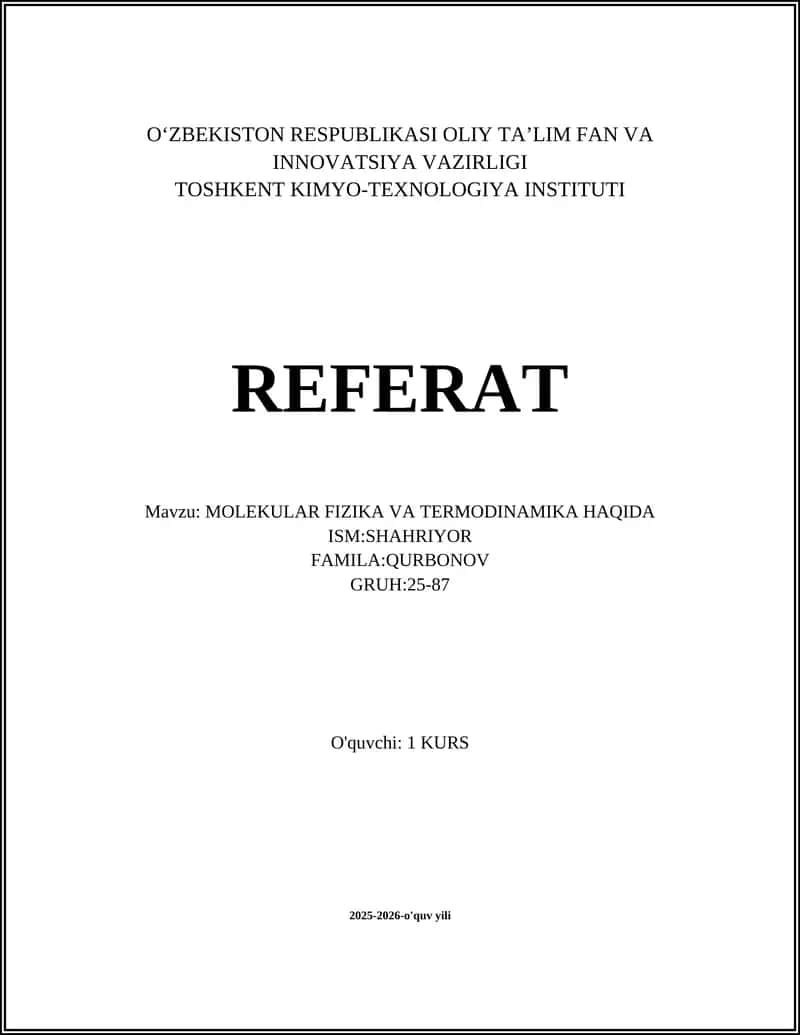 MOLEKULAR FIZIKA VA TERMODINAMIKA HAQIDA 1