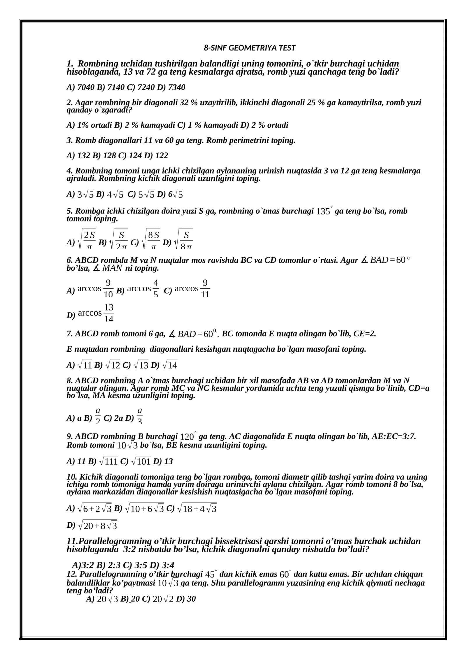 8-SINF GEOMETRIYA TEST 1