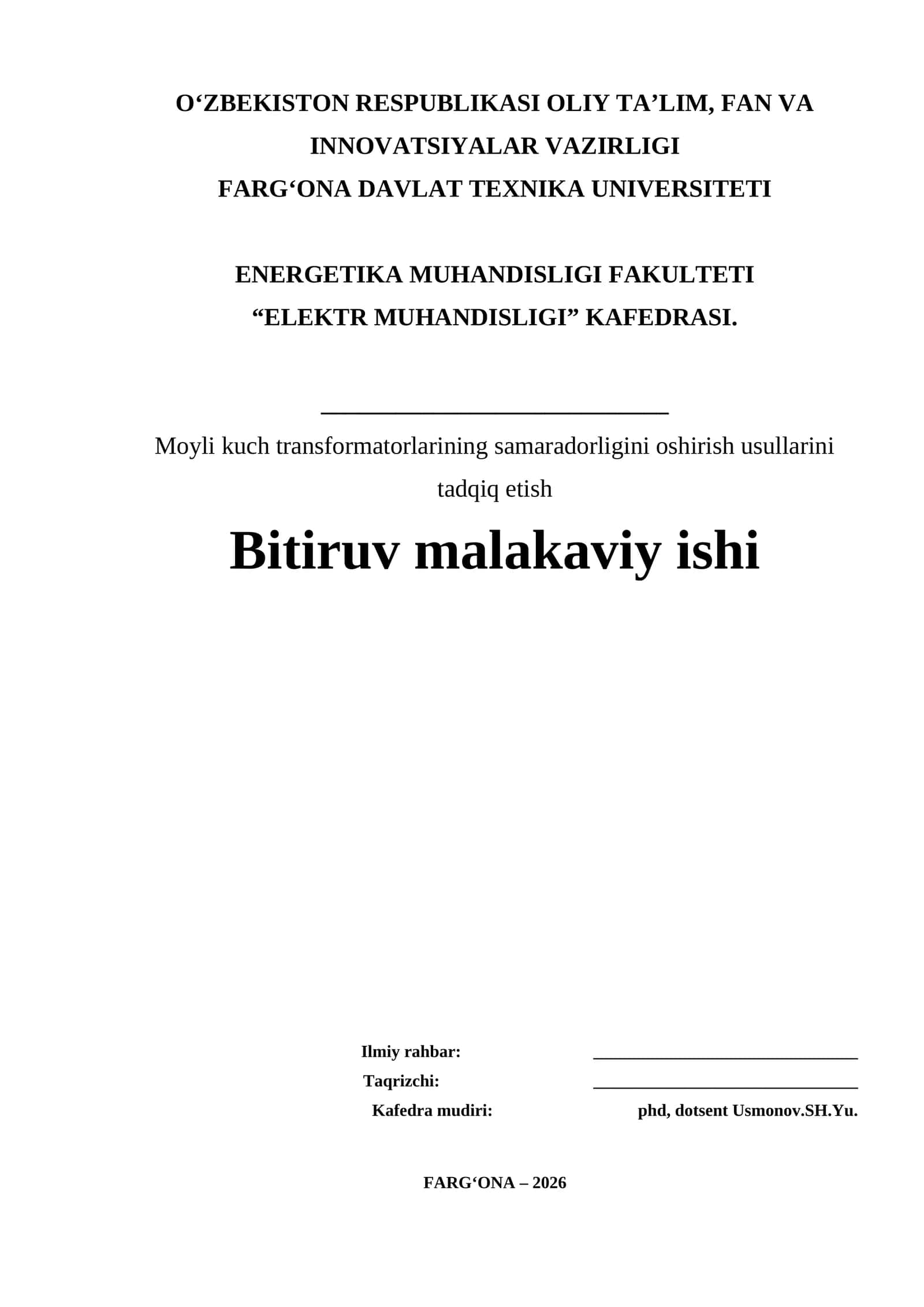 Moyli kuch transformatorlarining samaradorligini oshirish usullarini tadqiq etish 1