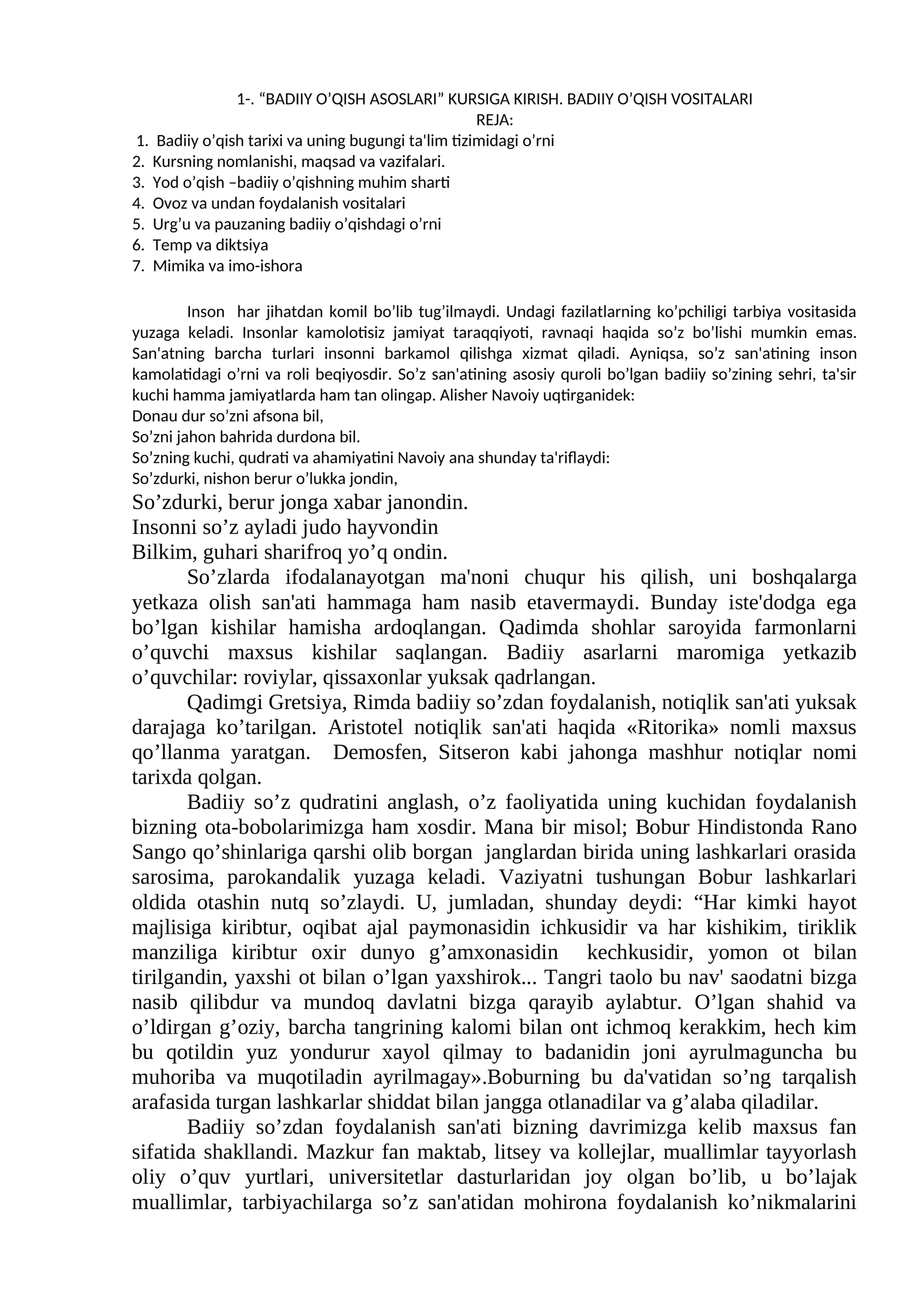 BADIIY O’QISH ASOSLARI 1