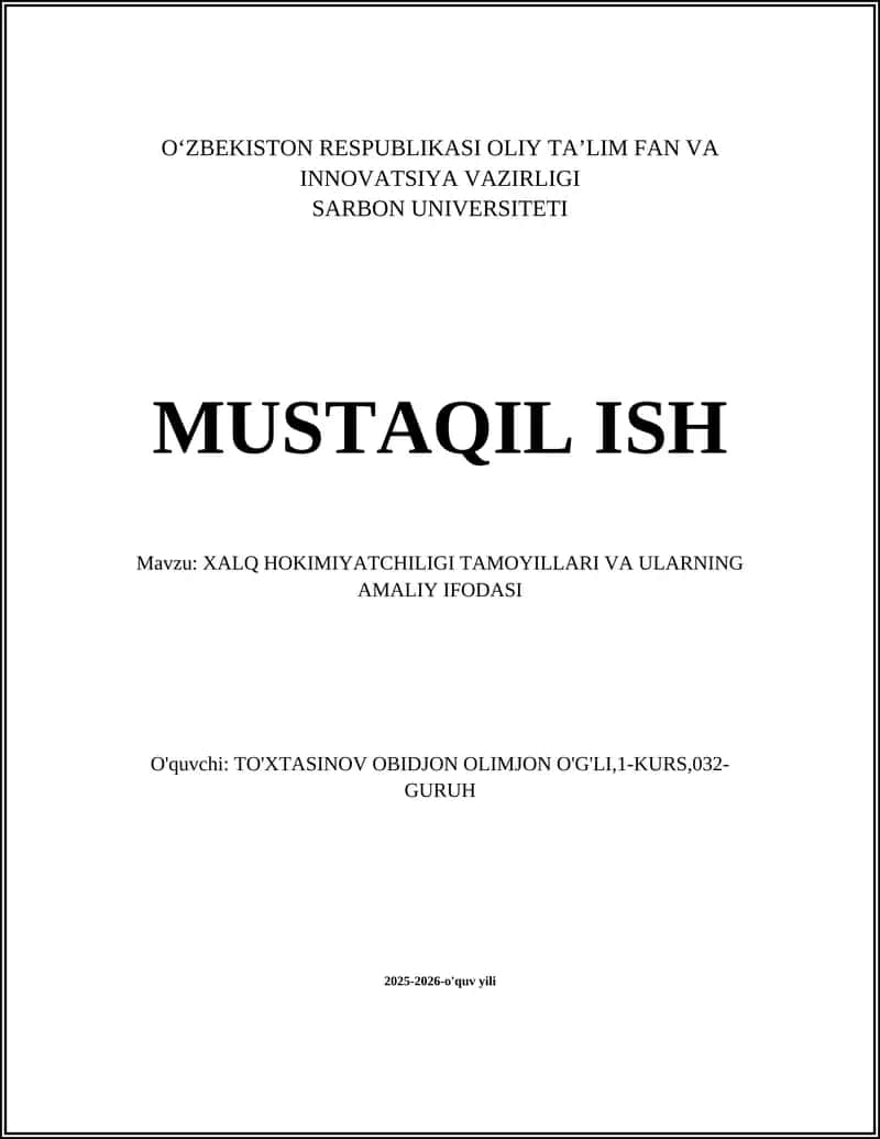 Xalq Hokimiyatchiligi Tamoyillari va Ularning Amaliy Ifodasi 1