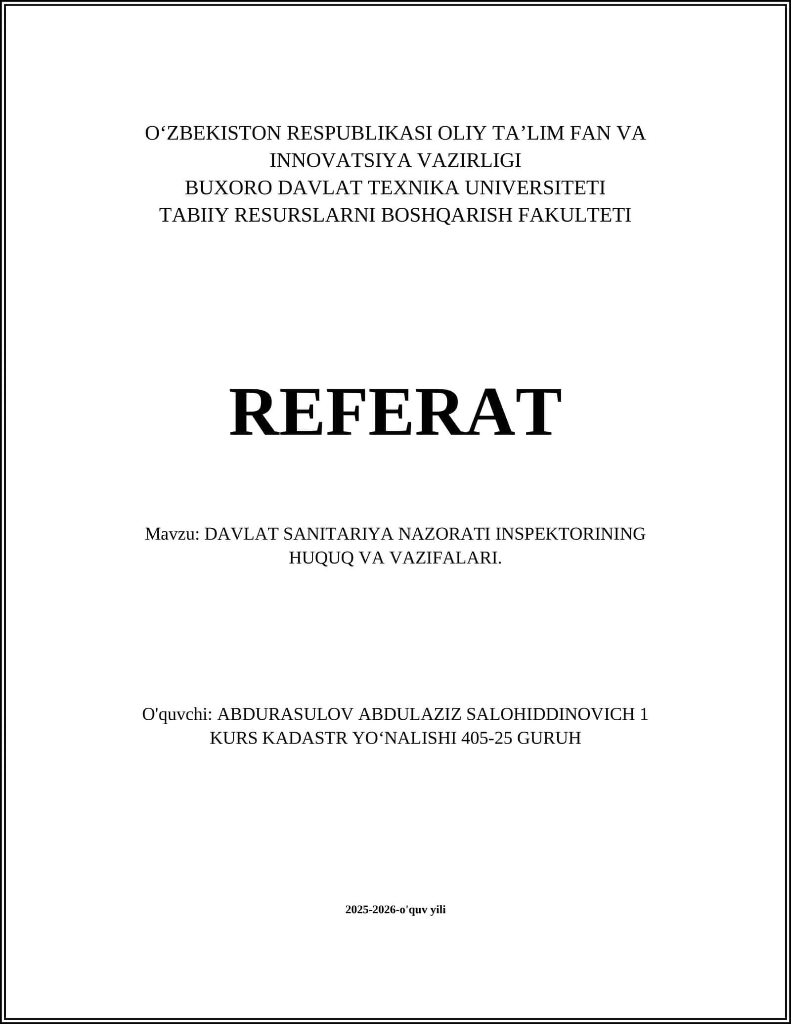 DAVLAT SANITARIYA NAZORATI INSPEKTORINING HUQUQ VA VAZIFALARI 1