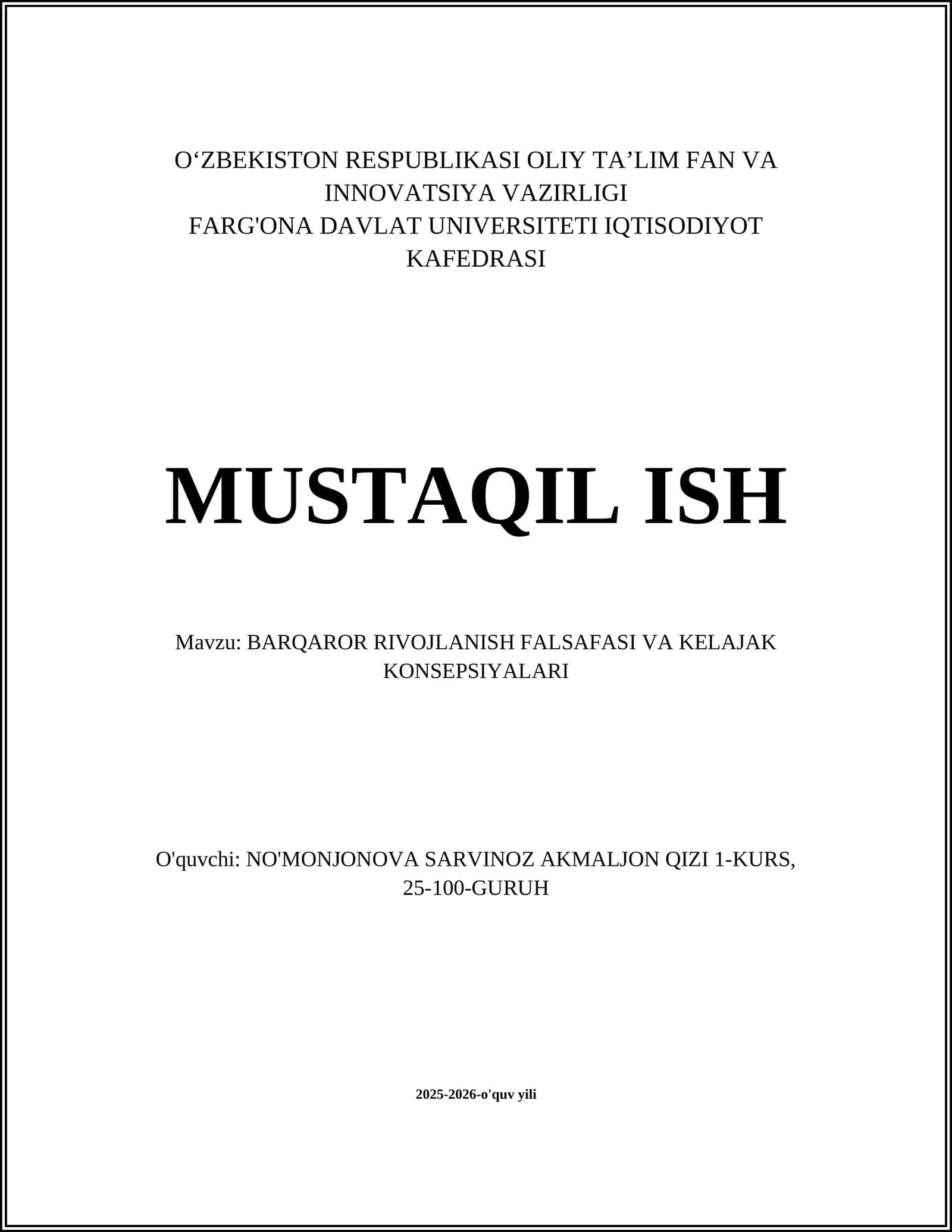 BARQAROR RIVOJLANISH FALSAFASI VA KELAJAK KONSEPSIYALARI 1