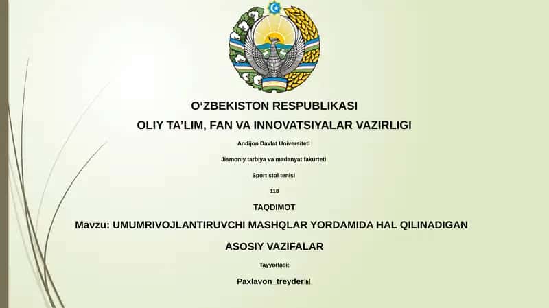 UMUMRIVOJLANTIRUVCHI MASHQLAR YORDAMIDA HAL QILINADIGAN ASOSIY VAZIFALAR 1
