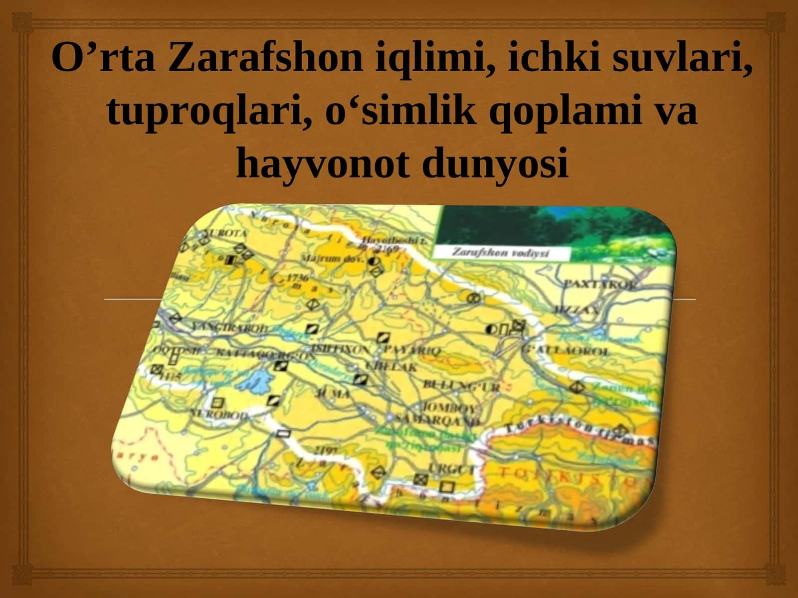 O’rta Zarafshon iqlimi, ichki suvlari, tuproqlari, o‘simlik qoplami va hayvonot dunyosi 1
