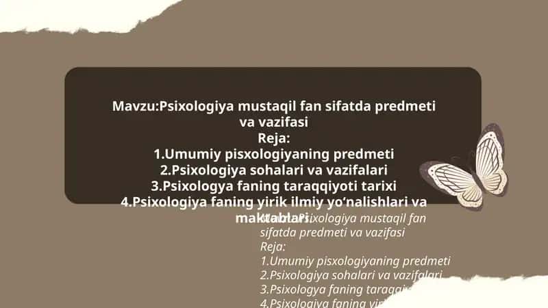 Psixologiya mustaqil fan sifatda predmeti va vazifasi 1