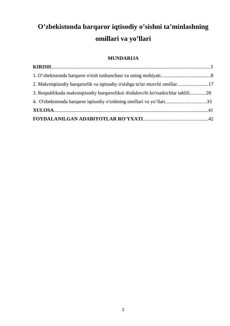 O’zbekistonda barqaror iqtisodiy o’sishni ta’minlashning omillari va yo’llari 1