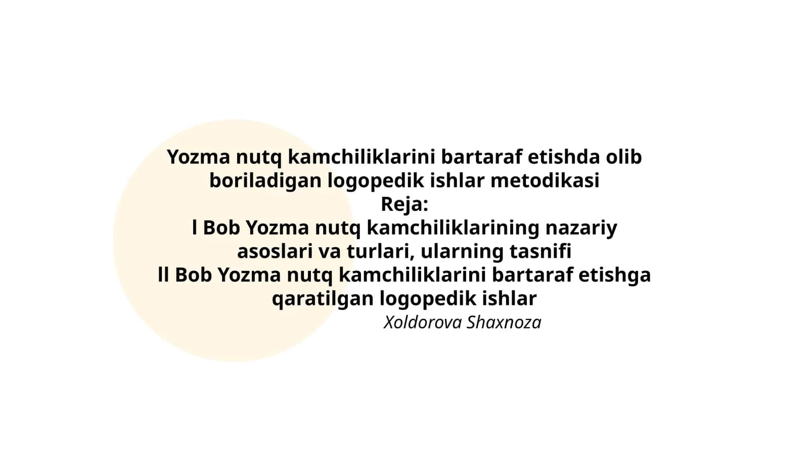 Yozma nutq kamchiliklarini bartaraf etishda olib boriladigan logopedik ishlar metodikasi 1