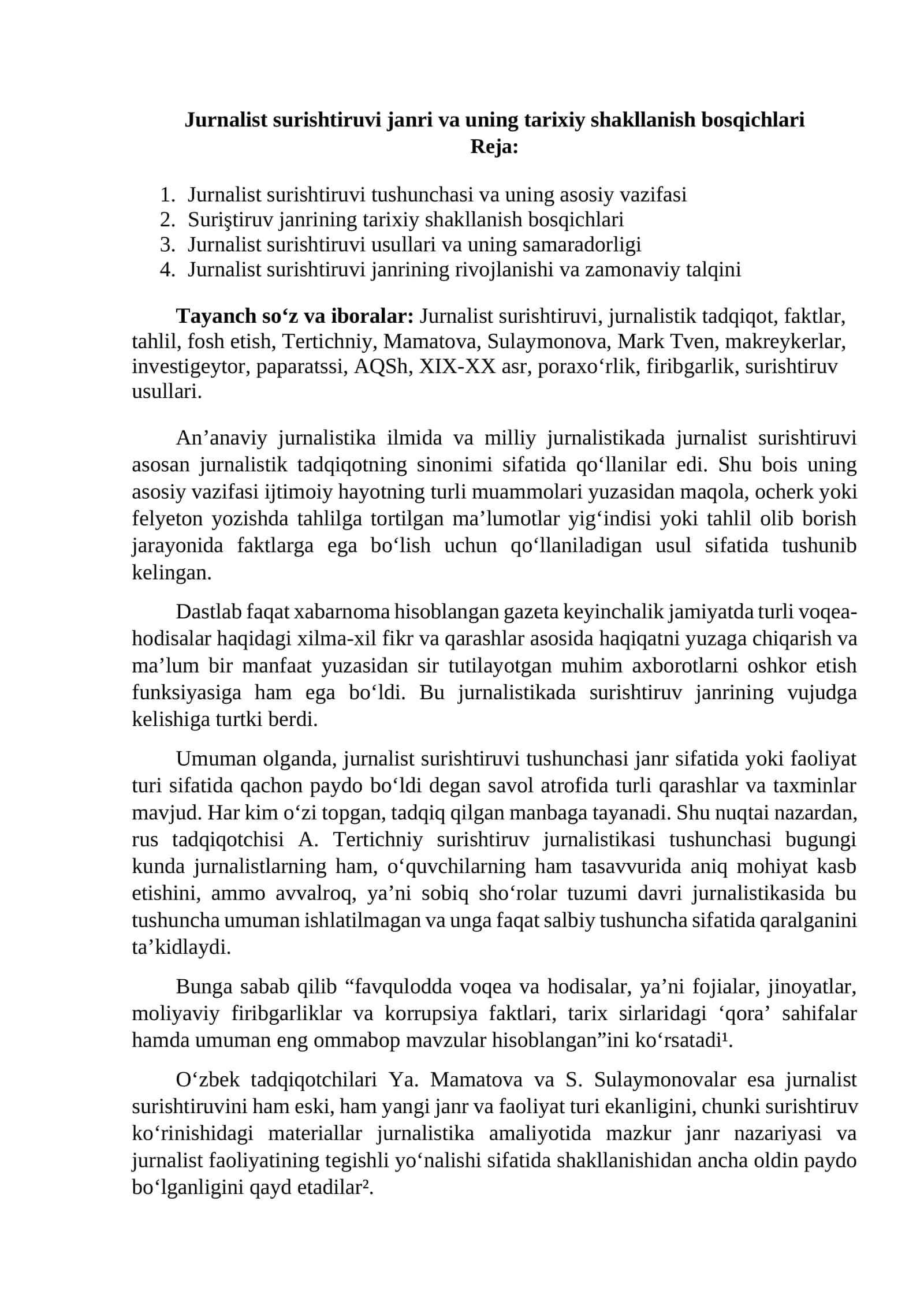 Jurnalist surishtiruvi janri va uning tarixiy shakllanish bosqichlari 1