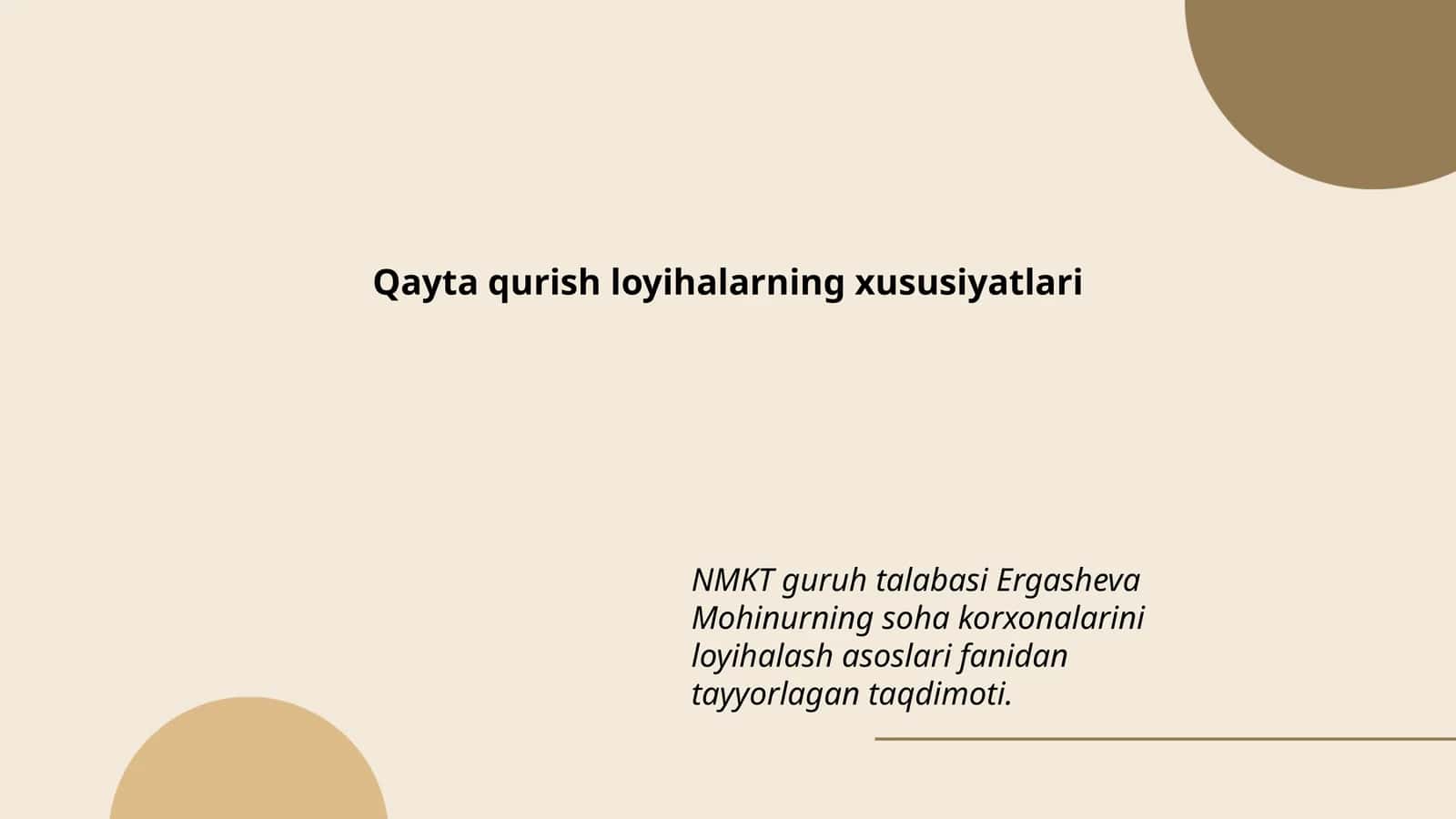 Qayta qurish loyihalarning xususiyatlari 1