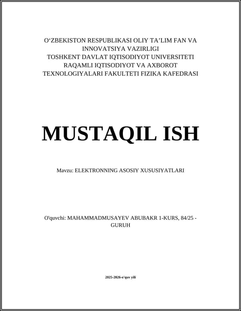 ELEKTRONNING ASOSIY XUSUSIYATLARI 1