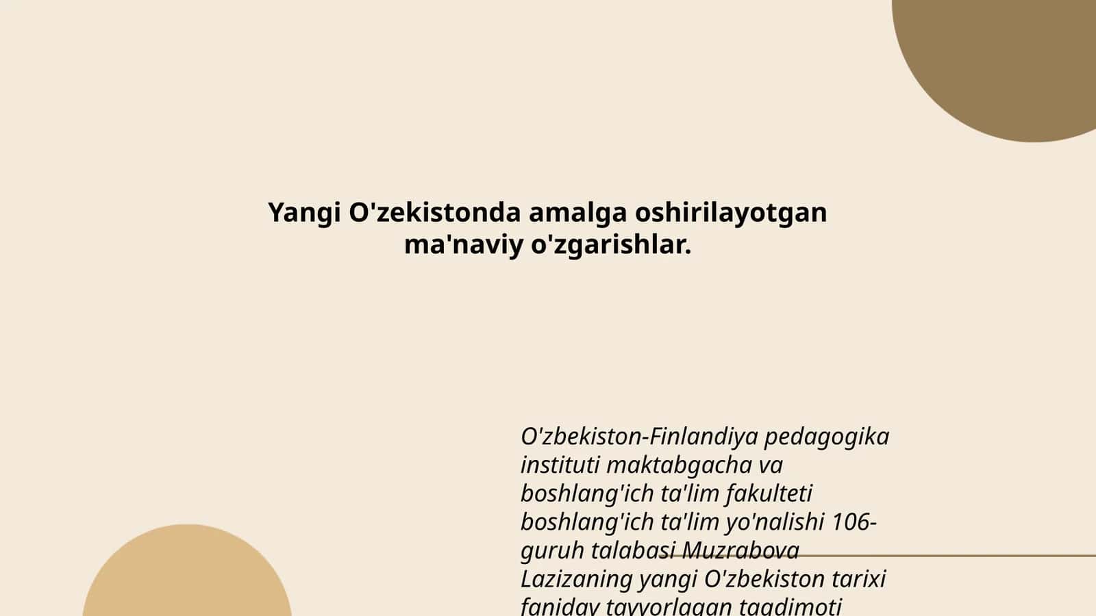 Yangi O'zekistonda amalga oshirilayotgan ma'naviy o'zgarishlar 1