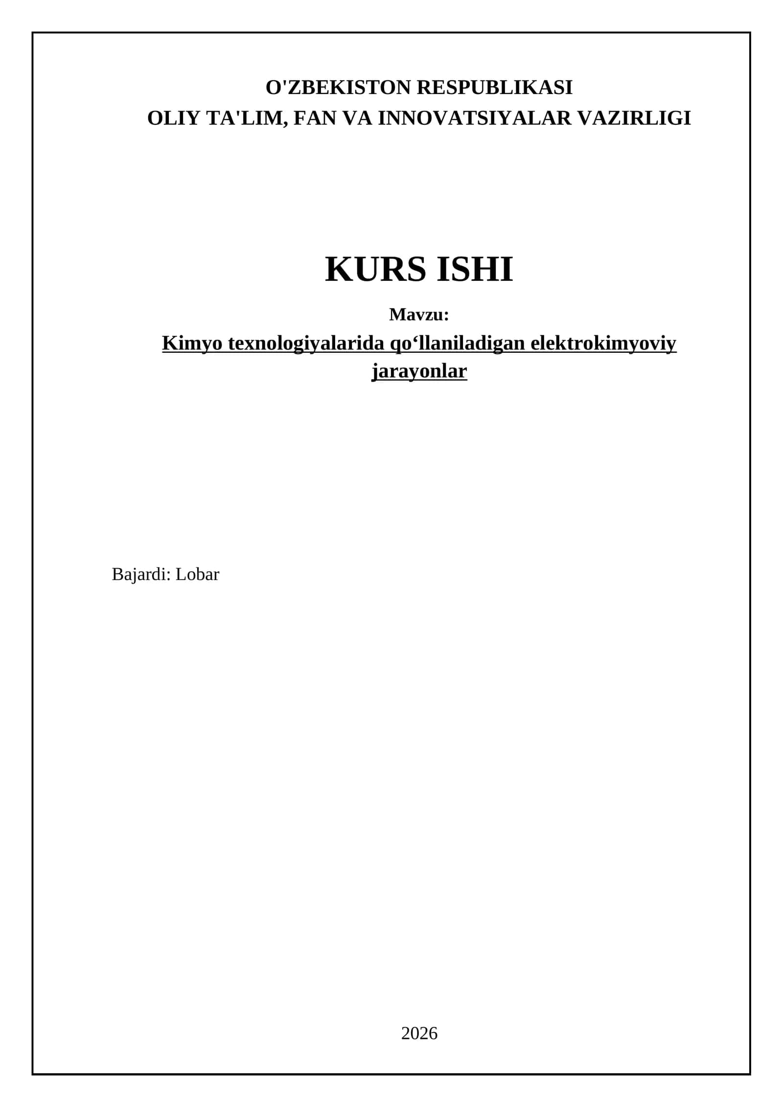 Kimyo texnologiyalarida qoʻllaniladigan elektrokimyoviy jarayonlar 1