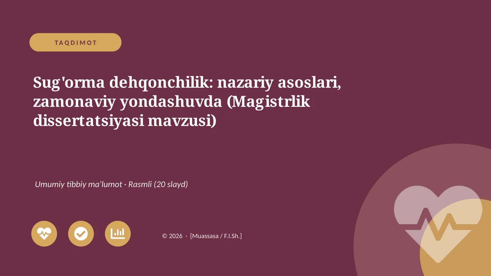 Sug'orma dehqonchilik: nazariy asoslari, zamonaviy yondashuvda (Magistrlik dissertatsiyasi mavzusi) 1