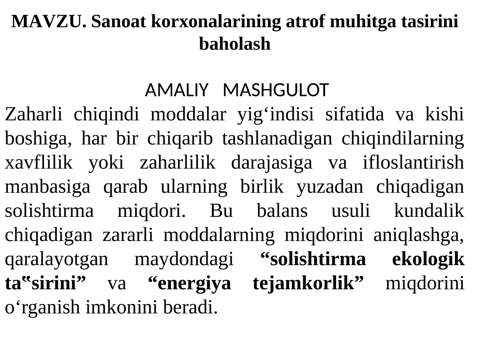 Sanoat korxonalarining atrof muhitga tasirini baholash 1