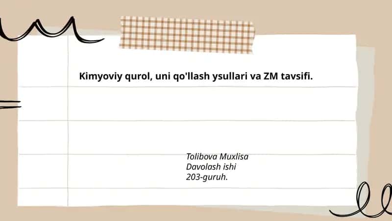 Kimyoviy qurol, uni qo'llash ysullari va ZM tavsifi 1