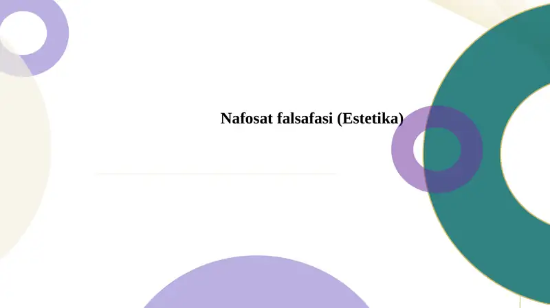Nafosat falsafasi (Estetika) 1