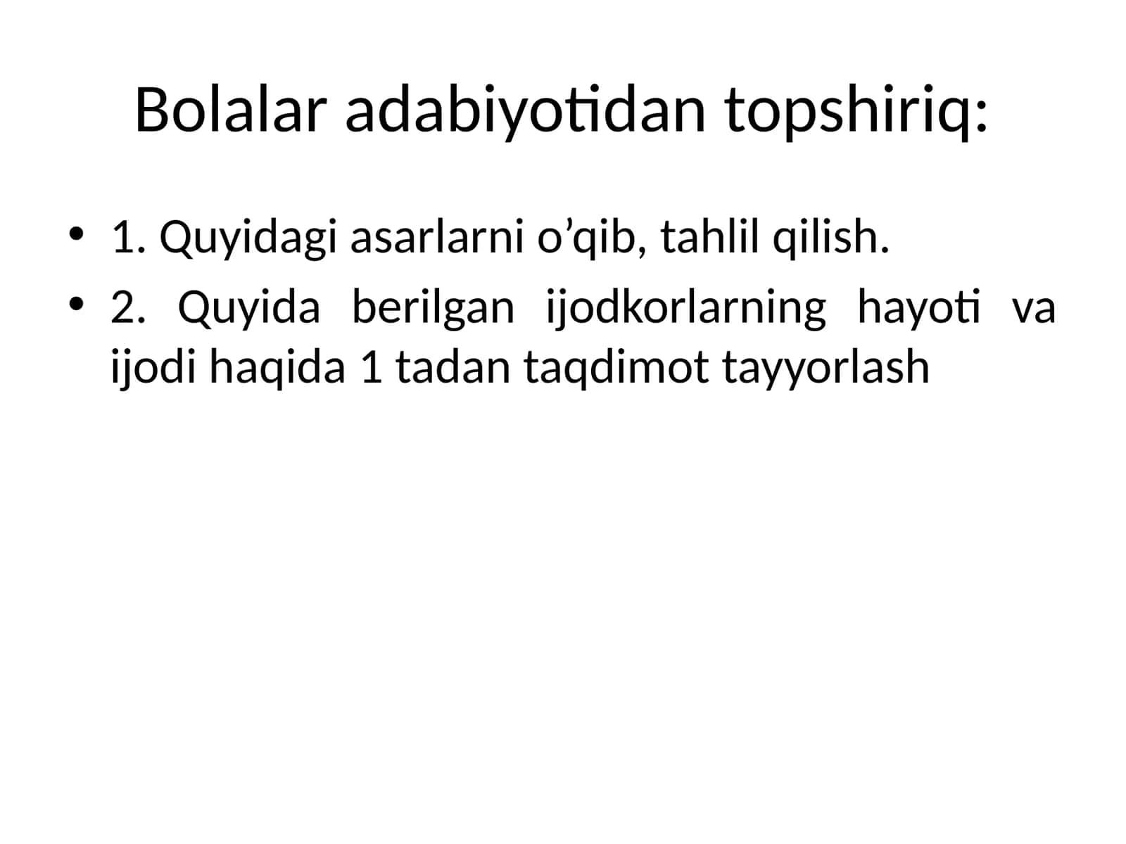 Bolalar adabiyotidan topshiriq 1