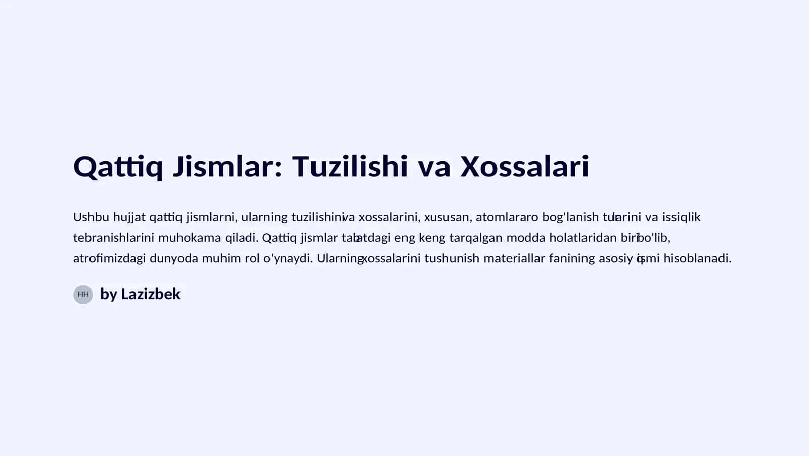 Qattiq Jismlar va Ularning Xossalari 1
