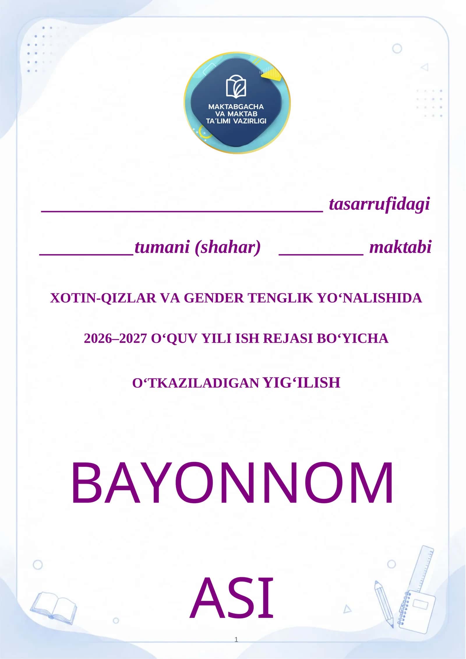 Xotin-Qizlar va Gender Tenglik Yo‘nalishida Bayonnoma 1