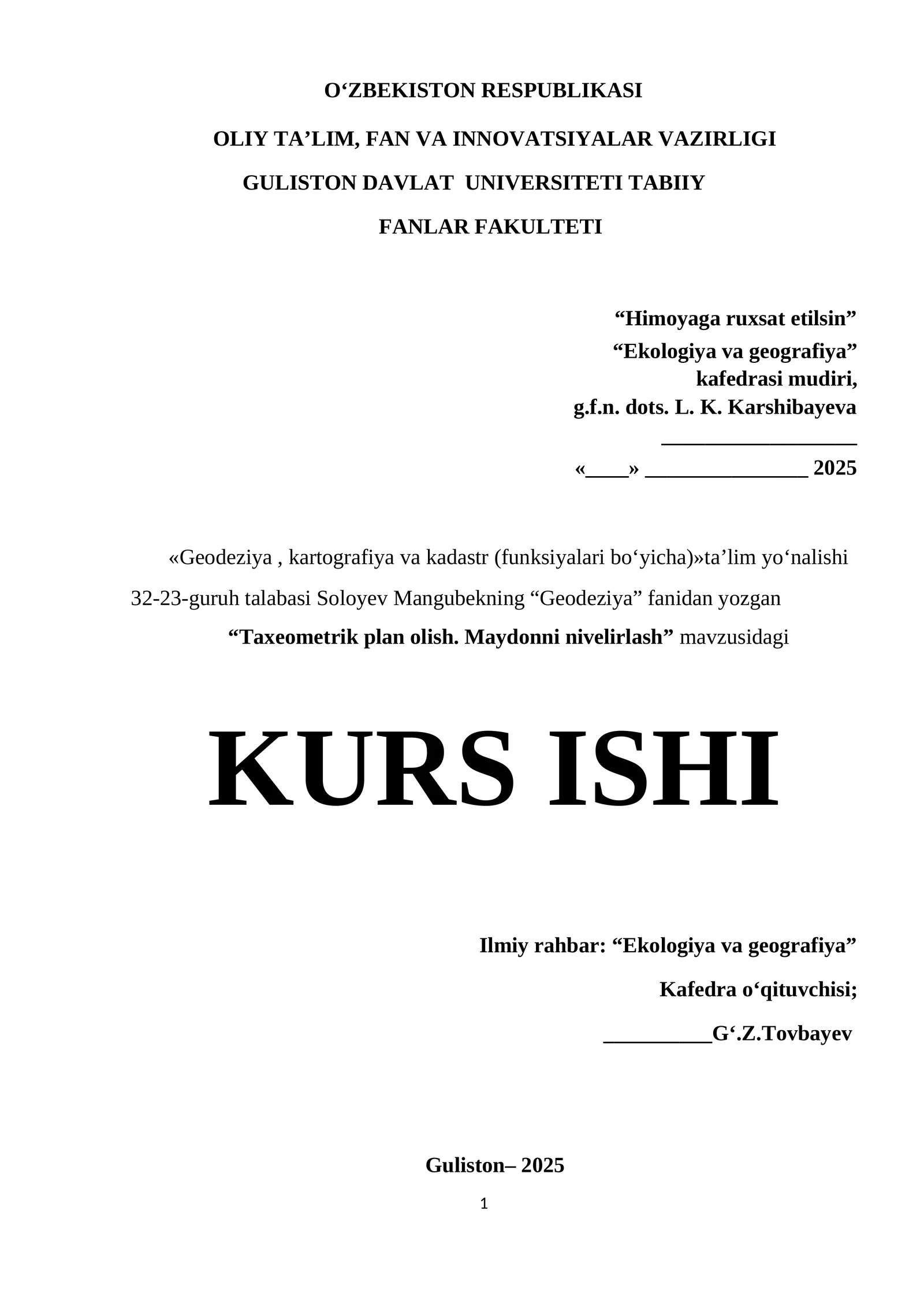 Taxeometrik plan olish. Maydonni nivelirlash 1