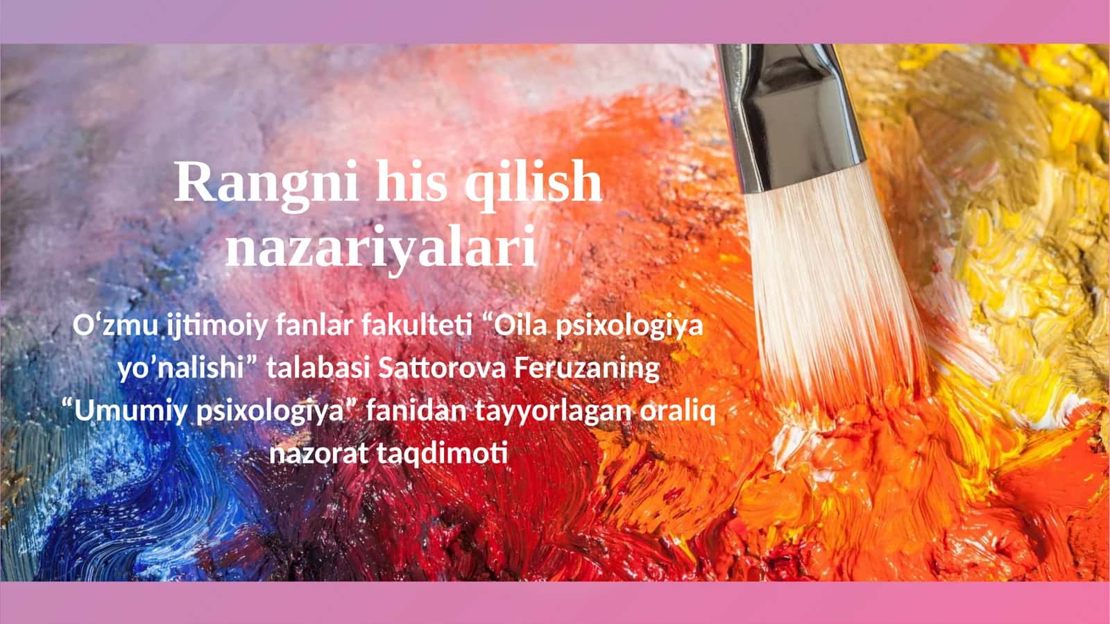 Umumiy psixologiya fanidan tayyorlangan oraliq nazorat taqdimoti 1