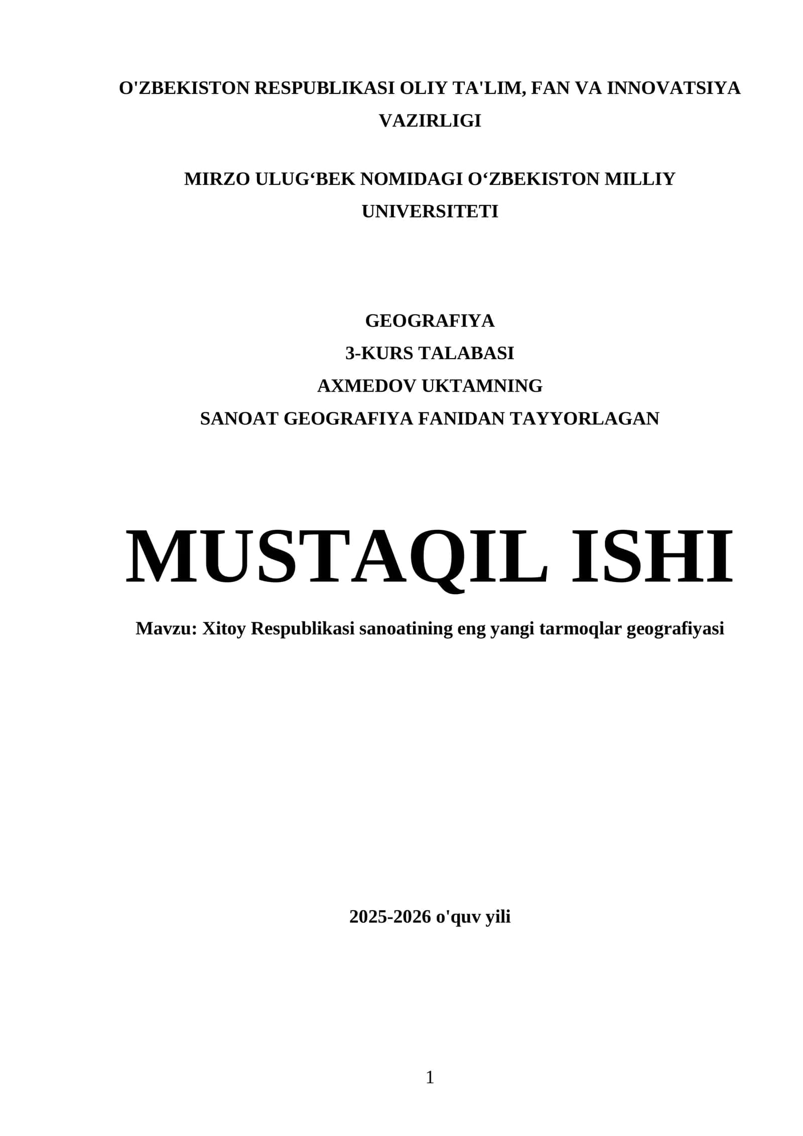 Xitoy Respublikasi sanoatining eng yangi tarmoqlar geografiyasi 1