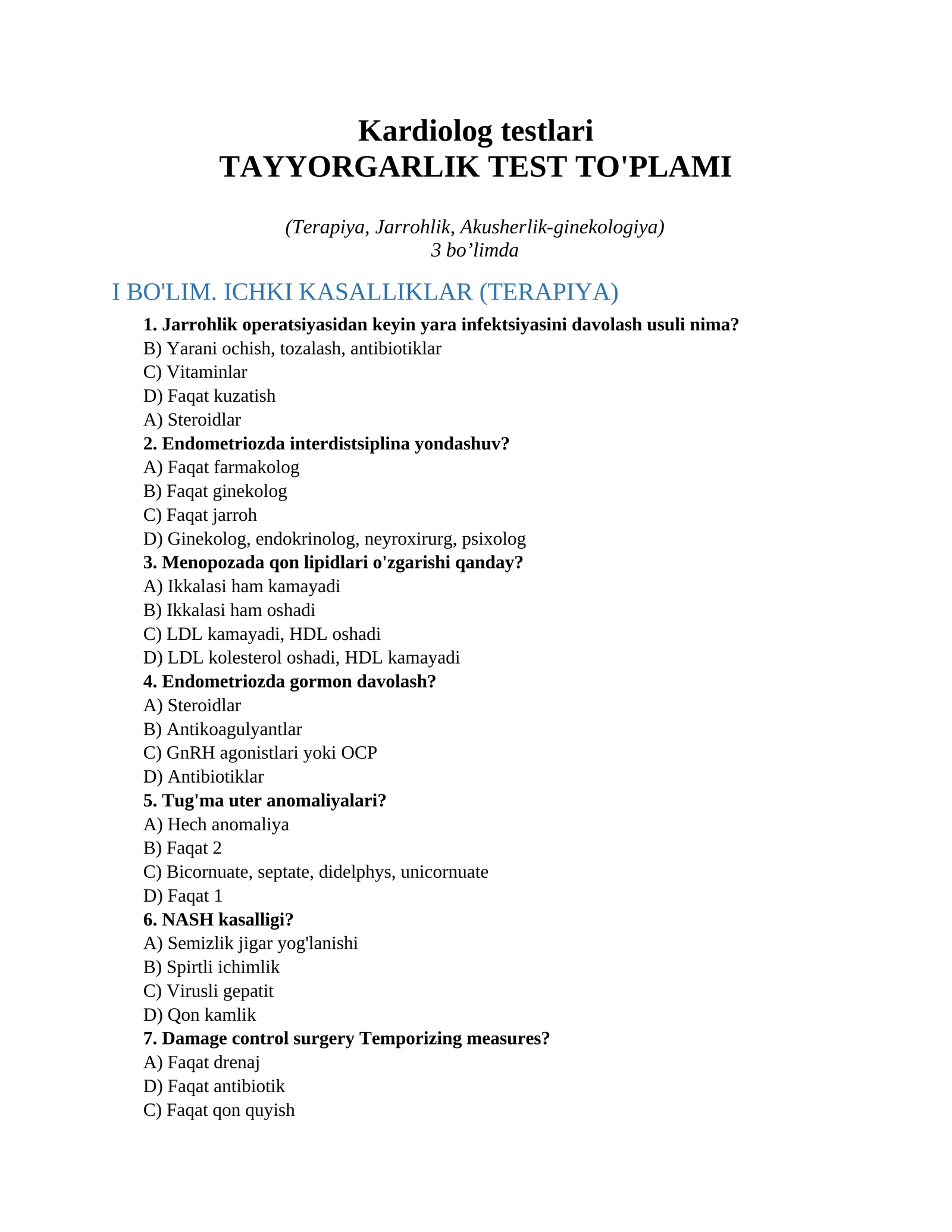 Kardiolog testlari 1