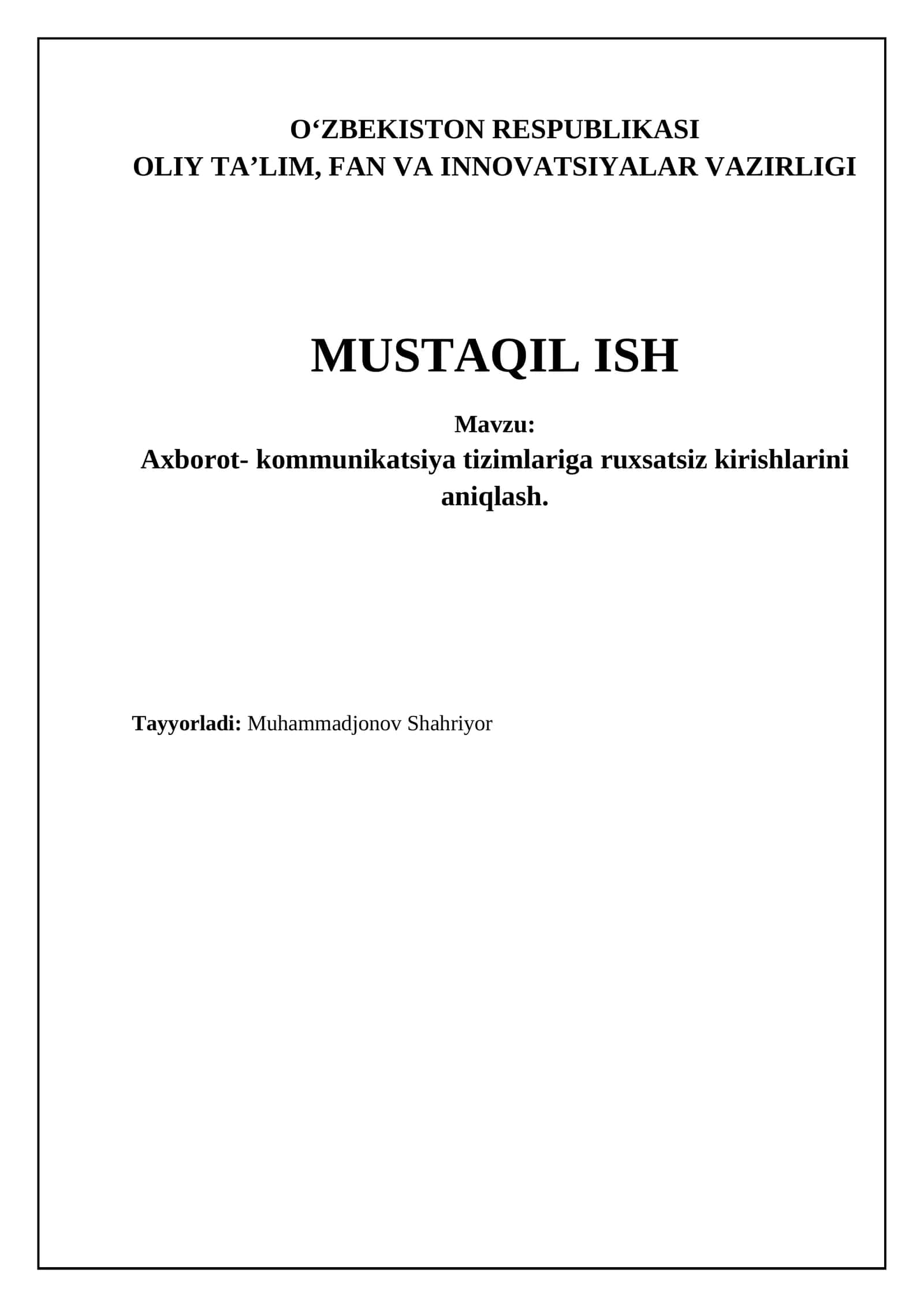Axborot- kommunikatsiya tizimlariga ruxsatsiz kirishlarini aniqlash 1