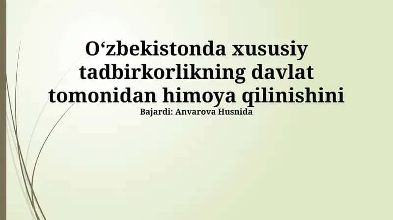Oʻzbekistonda xususiy tadbirkorlikning davlat tomonidan himoya qilinishi 1