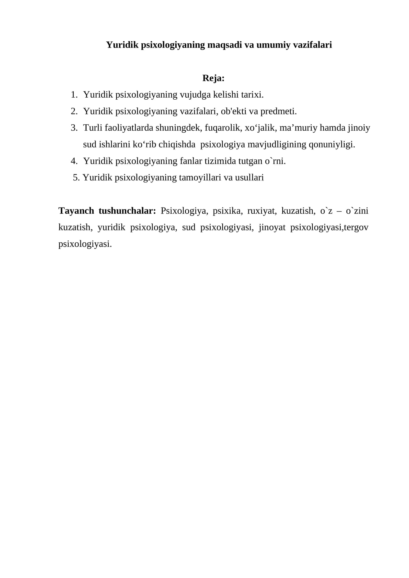 Yuridik psixologiyaning maqsadi va umumiy vazifalari 1