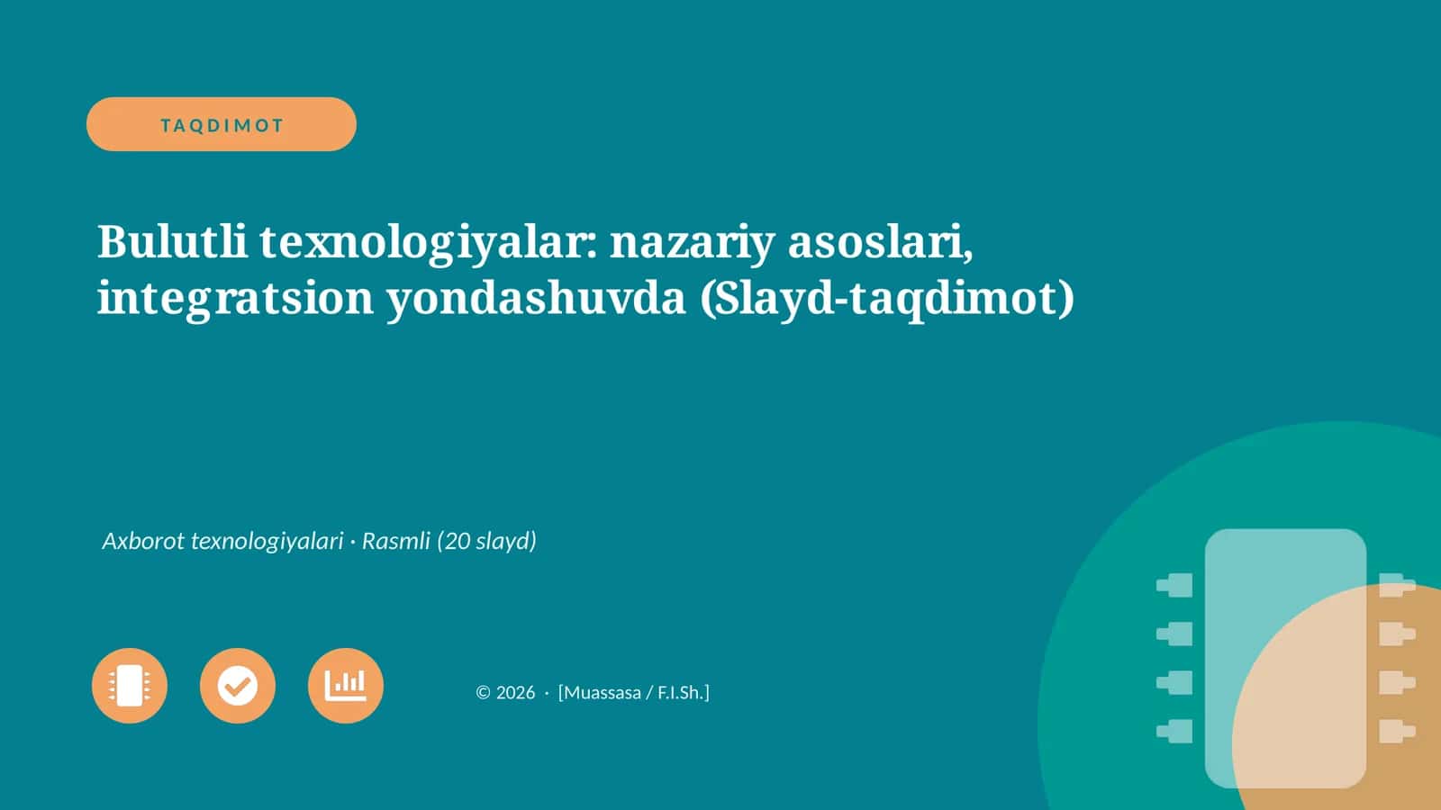 Bulutli texnologiyalar: nazariy asoslari, integratsion yondashuvda (Slayd-taqdimot) 1