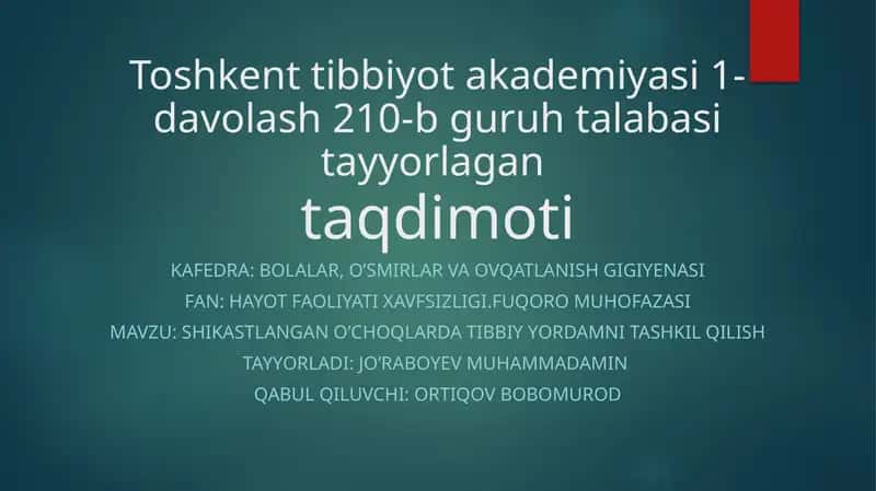 shikastlan'gano'ch o'choqlarda tibbiy yordamni tashkil qilish 1