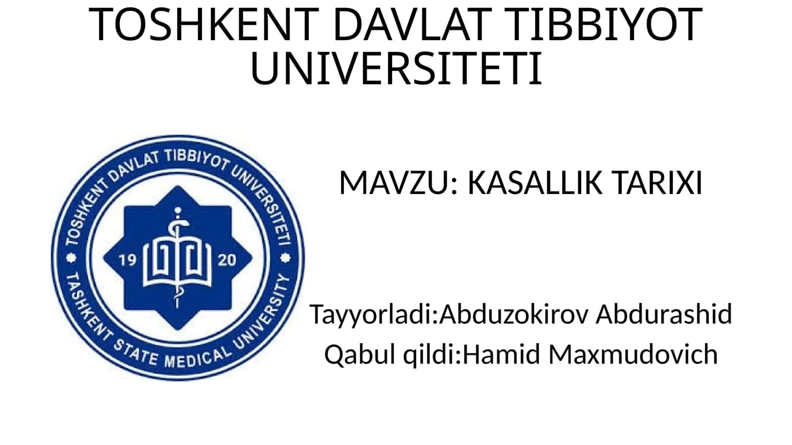 KASALLIK TARIXI 1