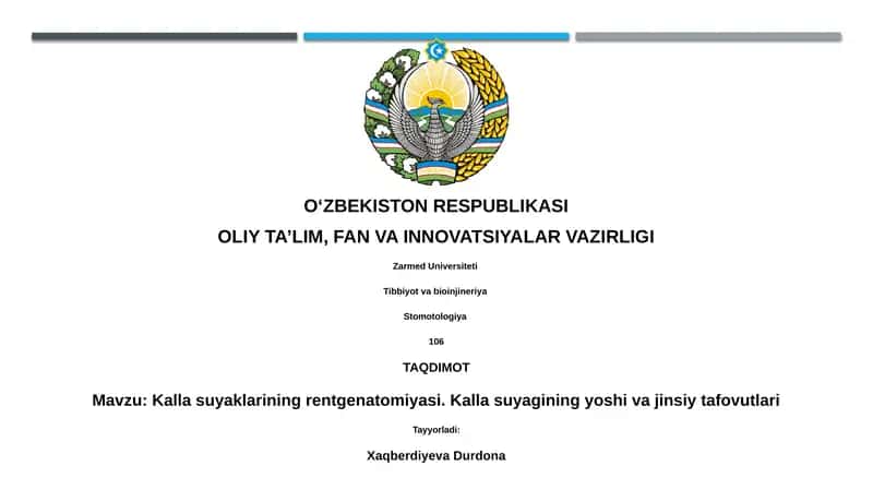 Kalla suyaklarining rentgenatomiyasi. Kalla suyagining yoshi va jinsiy tafovutlari 1